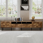 Mid Century TV Stand with 2 Drawers, Media Console Table for TVs up to 85'', Natural Finish Storage Cabinet with Cable Management, 78.7'' x 15.7'' x 17.7'' - Grand Goldman Shop