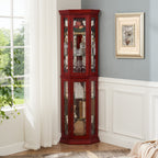 Corner Curio Cabinet Lighted Corner Display, Glass Display Shelf Shelving Bar cabinet with Tempered Glass Door, Bar Cabinet,Cabinet with Adjustable Shelf Glass Cabinet Shelves Bead Bulb Included - Grand Goldman Shop
