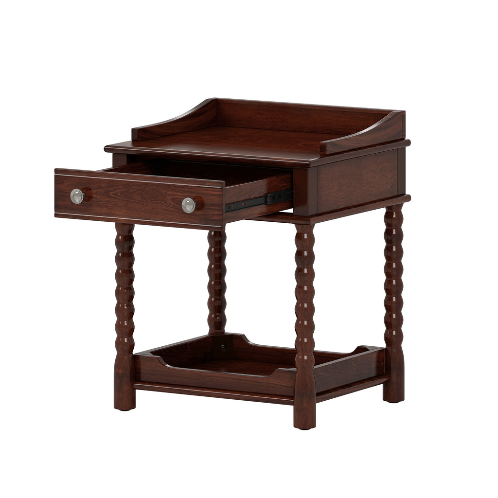 Retro Style Nightstand with Drawer and Open Shelf for Bedroom, Bedside Table with Turned Legs and Metal Handle,Walnut - Grand Goldman Shop