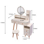 CRAZY ELF Stylish Vanity Table + Cushioned Stool, Touch Control LED Mirror, Large Capacity Storage Cabinet, 5 Drawers, Fashionable Makeup Furniture, Length Adjustable(L31.5'-43.2'x W15.8' x H48.1') - Grand Goldman Shop