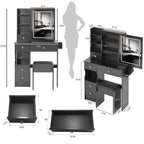 29.2' Small Size Drawer Desktop Vanity Table + Cushioned Stool, 2 AC+2 USB Power Station, Hair dryer bracket, Extra Large Touch Control Sliding LED Mirror, 3-color Switching, EPA, GCC, UL Certificate - Grand Goldman Shop