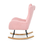 Rocking Chair Nursery, Teddy Upholstered Rocker Glider Chair with High Backrest, Adjustable Headrest & Pocket, Comfy Glider Chair for Nursery, Bedroom, Living Room, Offices, Rubber wood, pink - Grand Goldman Shop