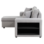 Modern Reversible L-Shape Pull Out Sleeper Sofa with Storage Chaise and Stools, Gray Linen, 104.5' - Grand Goldman Shop