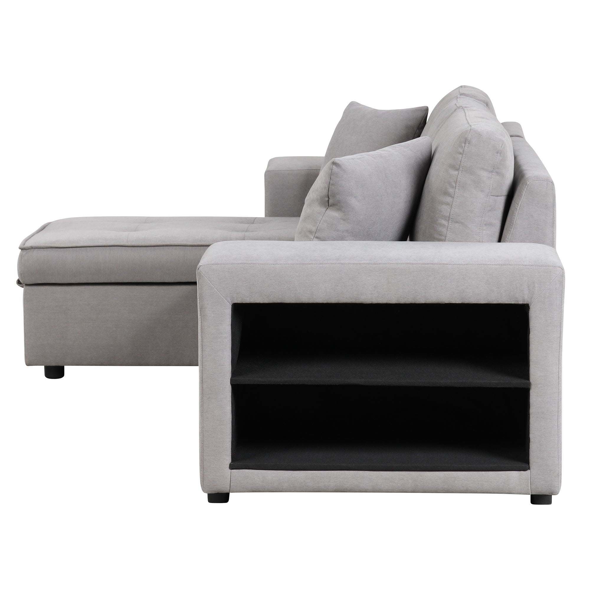 Modern Reversible L-Shape Pull Out Sleeper Sofa with Storage Chaise and Stools, Gray Linen, 104.5' - Grand Goldman Shop