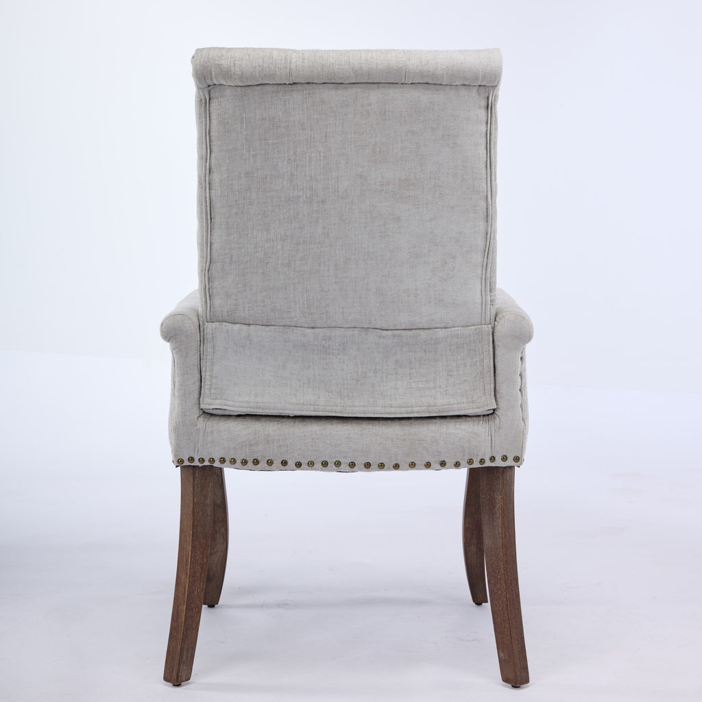 Upholstered Chenille Fabric Accent Dining Chair, Curved Solid Wood Legs, Elegant Tufted Club Dining Room Kitchen Room Arm Dining Chair, Single Pack,Beige,SW1895BG - Grand Goldman Shop