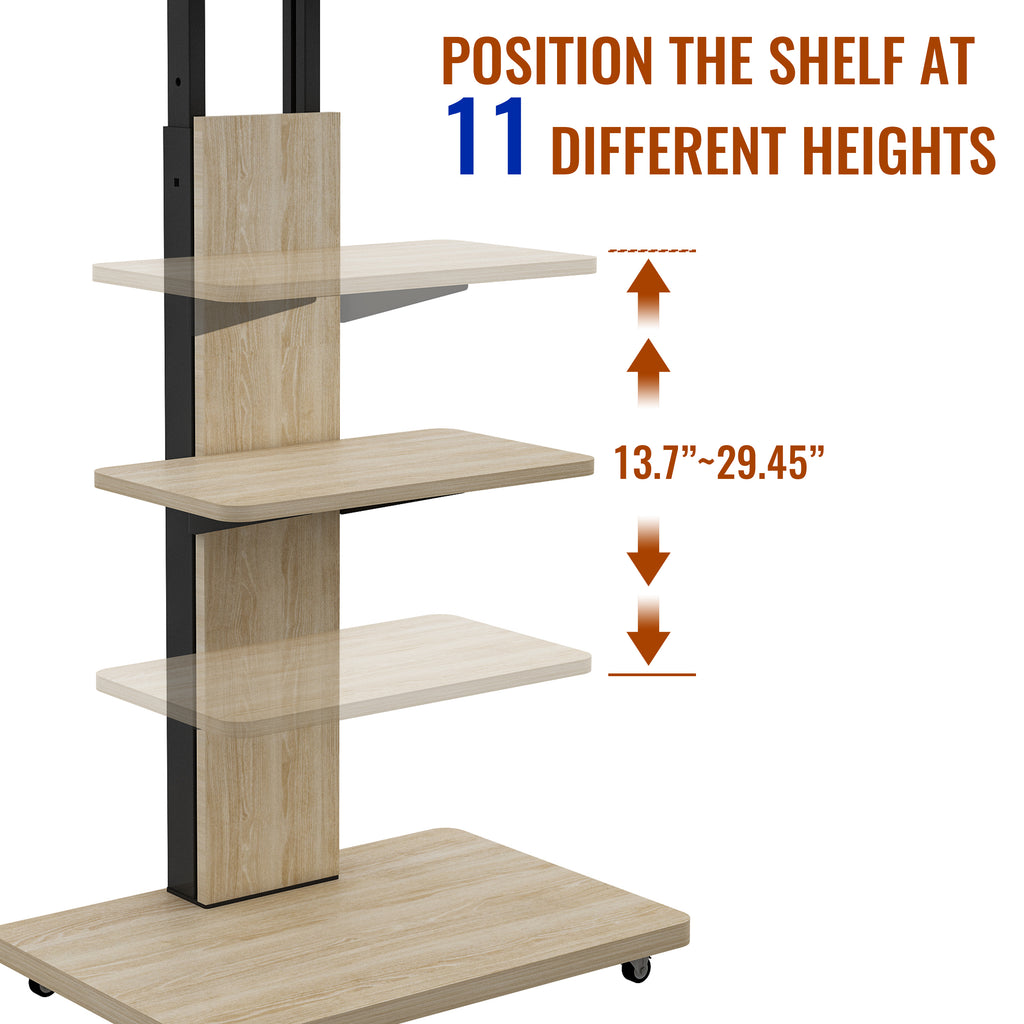TV Stand with Shelf for Living Room, Bedroom,Offices,Mobile TV Cart for 32-75 inches,Floor Stand with Mount on Lockable Wheels,Natural - Grand Goldman Shop