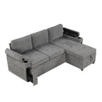 Modern L-shaped Convertible Sofa Bed with Storage, Cup Holders, USB Ports, Gray Chenille, 83.5' - Grand Goldman Shop