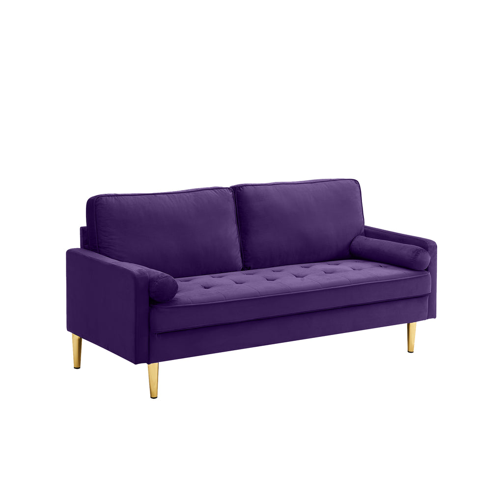 65-inch minimalist velvet sofa with metallic-coloured legs, complete with cushions, suitable for the living room or bedroom. - Grand Goldman Shop
