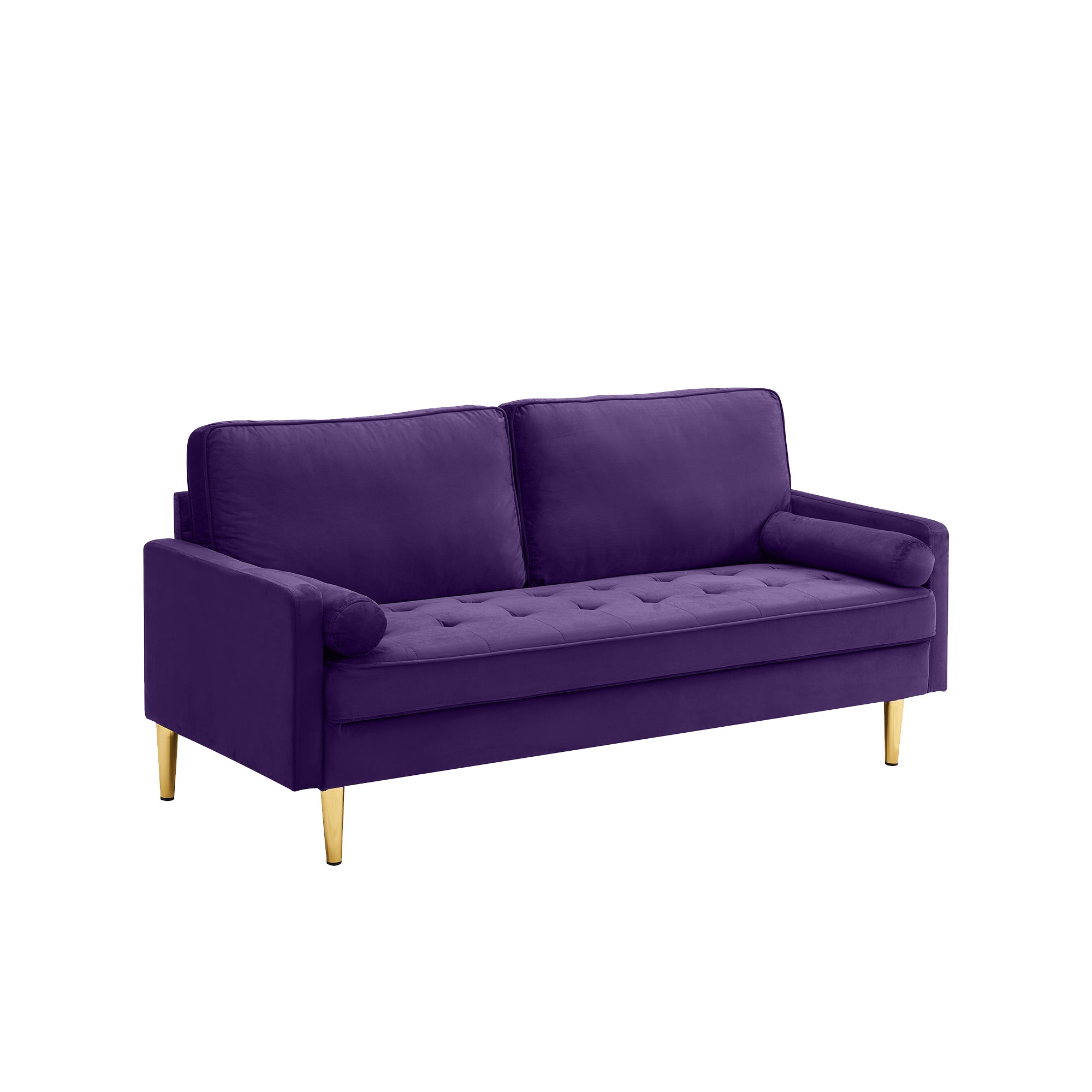 65-inch minimalist velvet sofa with metallic-coloured legs, complete with cushions, suitable for the living room or bedroom. - Grand Goldman Shop