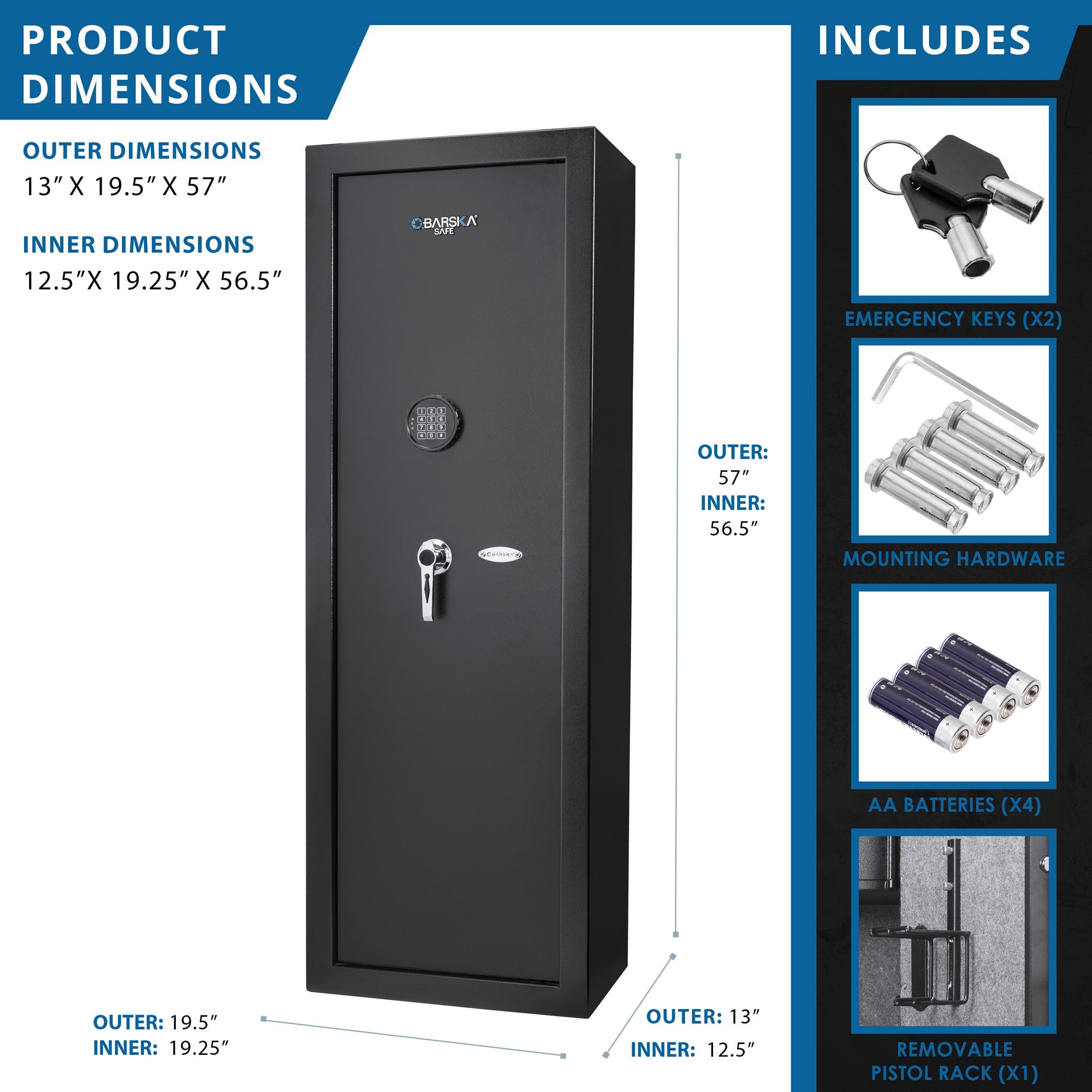 Black Steel 7.87 Cubic Ft Keypad Rifle Safe with Advanced Locking Mechanism - Grand Goldman