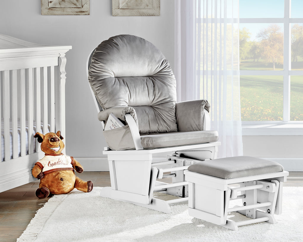Madison Glider and Ottoman White Wood and Gray Fabric - Grand Goldman