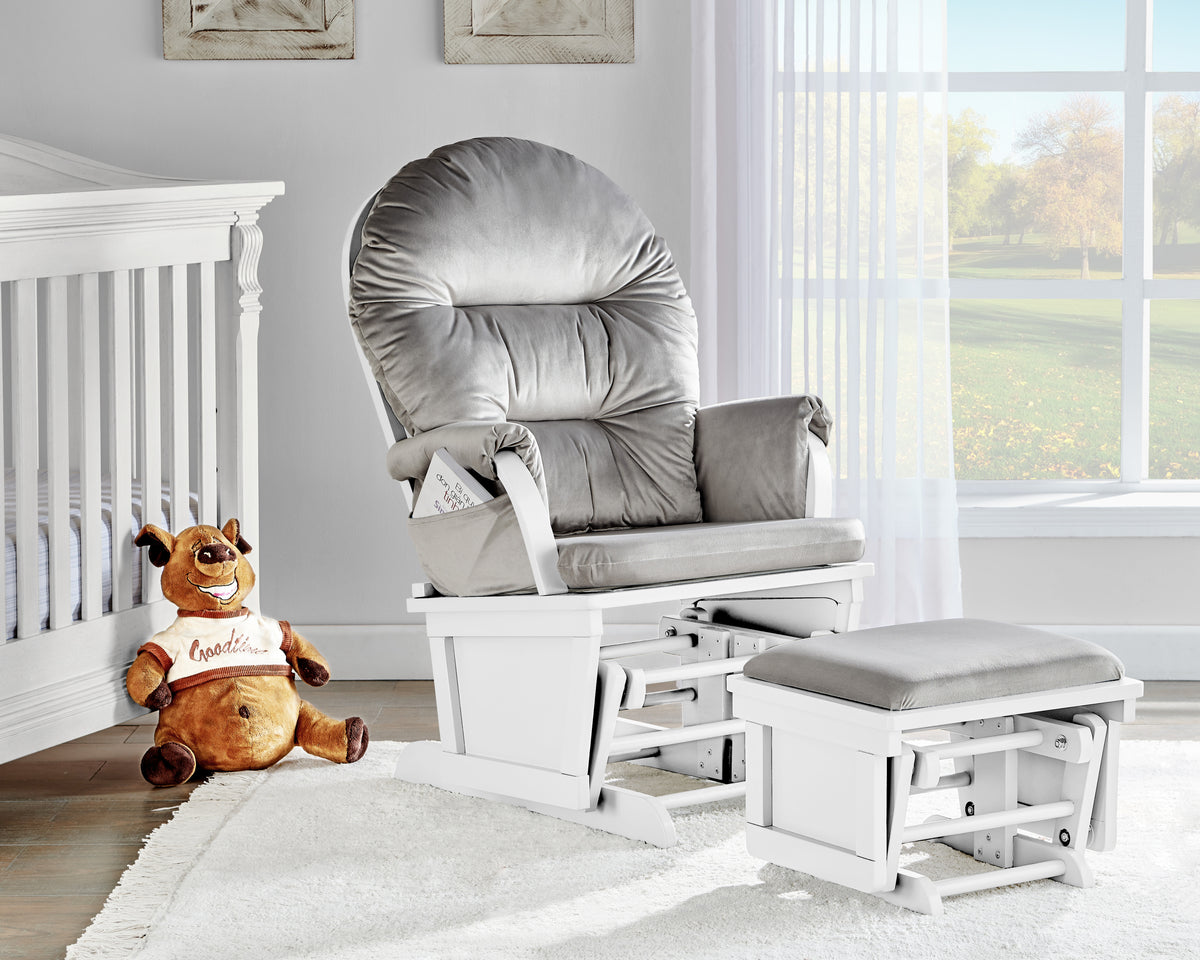 Madison Glider and Ottoman White Wood and Gray Fabric - Grand Goldman