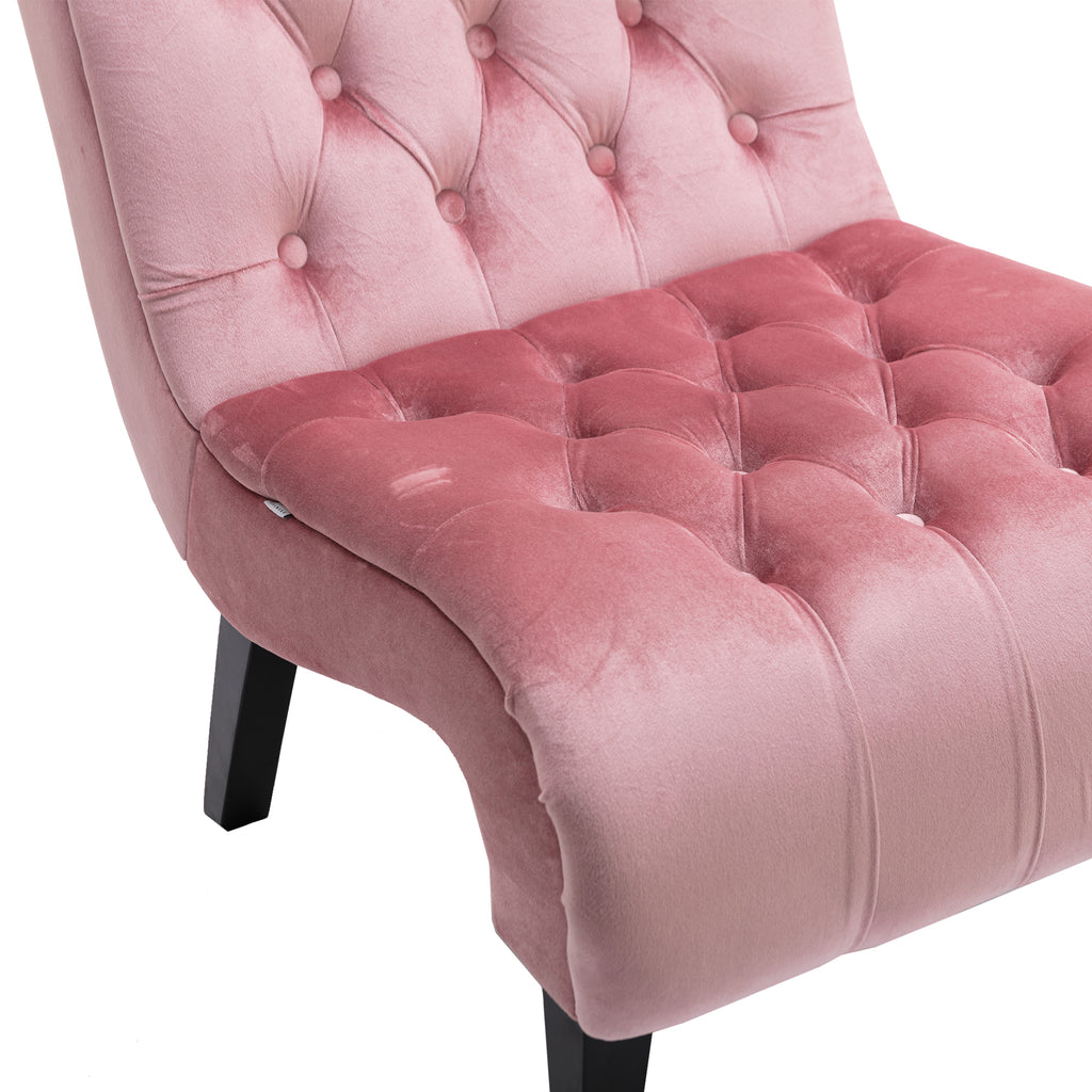 COOLMORE Modern Velvet Armless Accent Living Room Chair / Leisure Chair,Upholstered Fabric Button Comfortable Chair with Wooden Legs for Bedroom, Living Room, Office (Pink Velvet) - Grand Goldman Shop