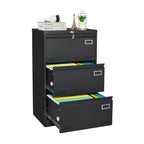 Black Metal 3-Drawer Lateral Filing Cabinet with Lock for Home and Office | Premium Home Decor - Grand Goldman