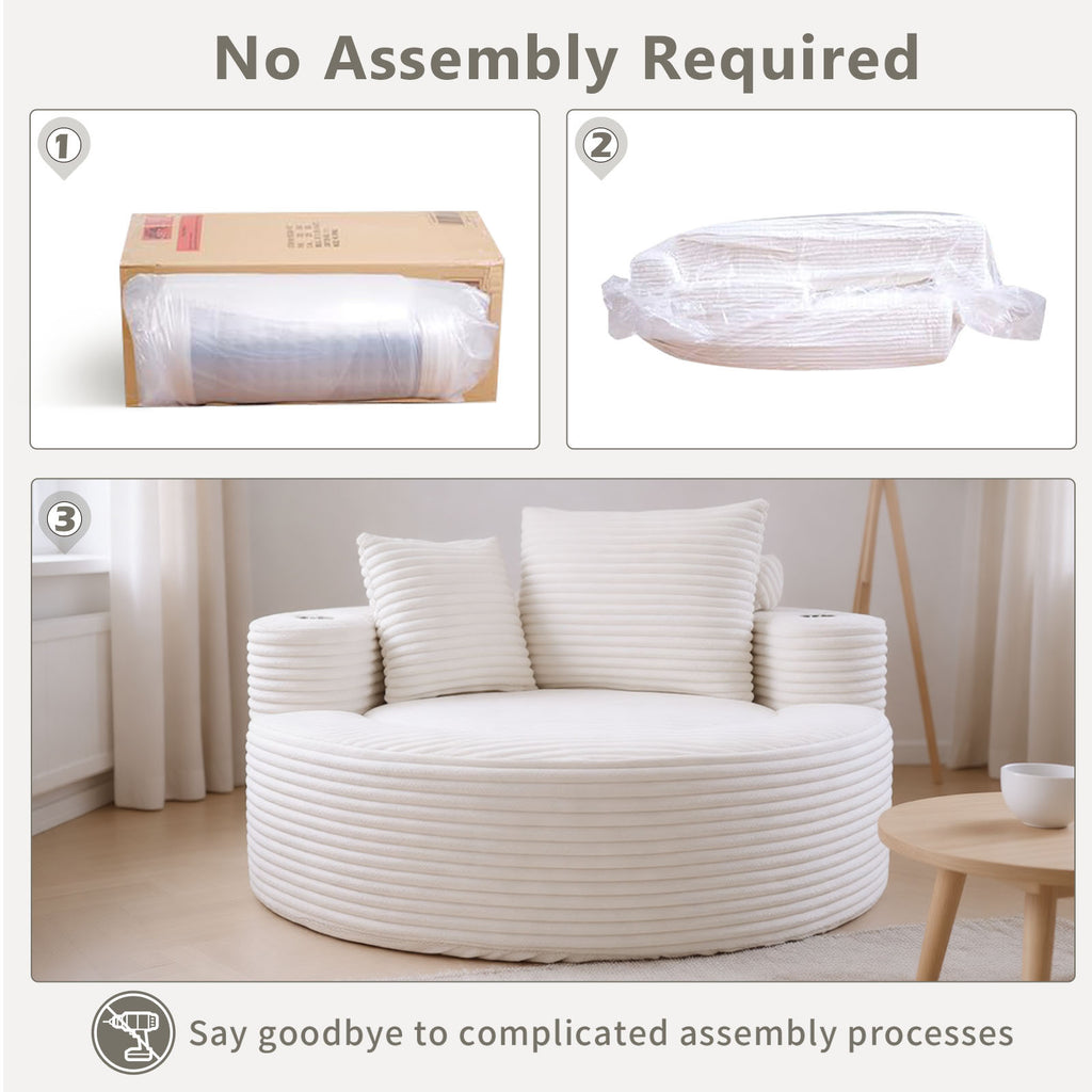 Round Sofa Bed with Memory Foam Sectional Couches for Living Room, Cloud Couch with three pillows, White - Grand Goldman Shop