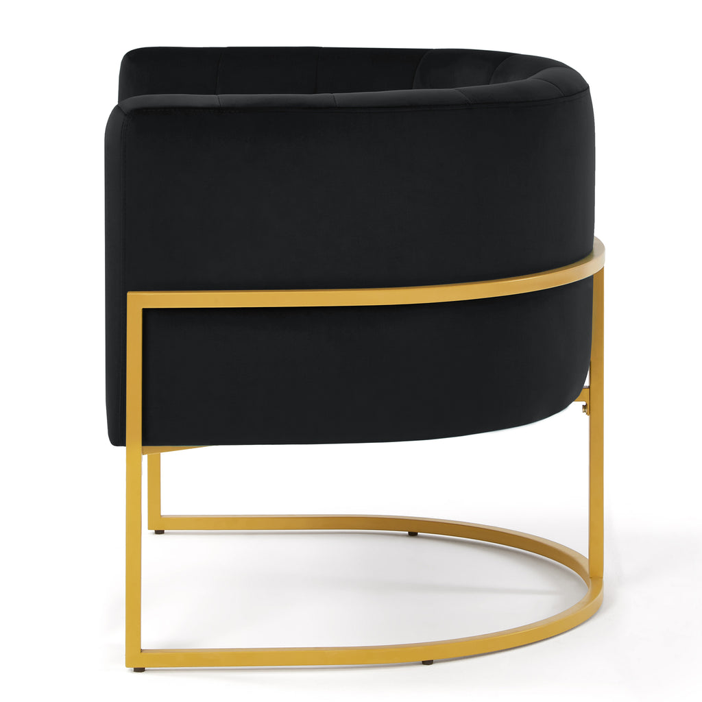 Upholstered Velvet Accent Chair with Golden Metal Stand,Mid-Century  Living Room Leisure Chair with Curve Backrest  -Black - Grand Goldman Shop