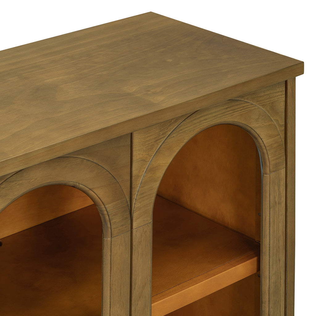 TREXM 4-Door Large Storage Buffet Cabinet with Glass Doors, Arched Cabinet with Adjustable Shelves for Kitchen, Dining Room and Living Room (Old Pine) - Grand Goldman Shop