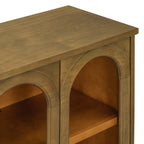 TREXM 4-Door Large Storage Buffet Cabinet with Glass Doors, Arched Cabinet with Adjustable Shelves for Kitchen, Dining Room and Living Room (Old Pine) - Grand Goldman Shop