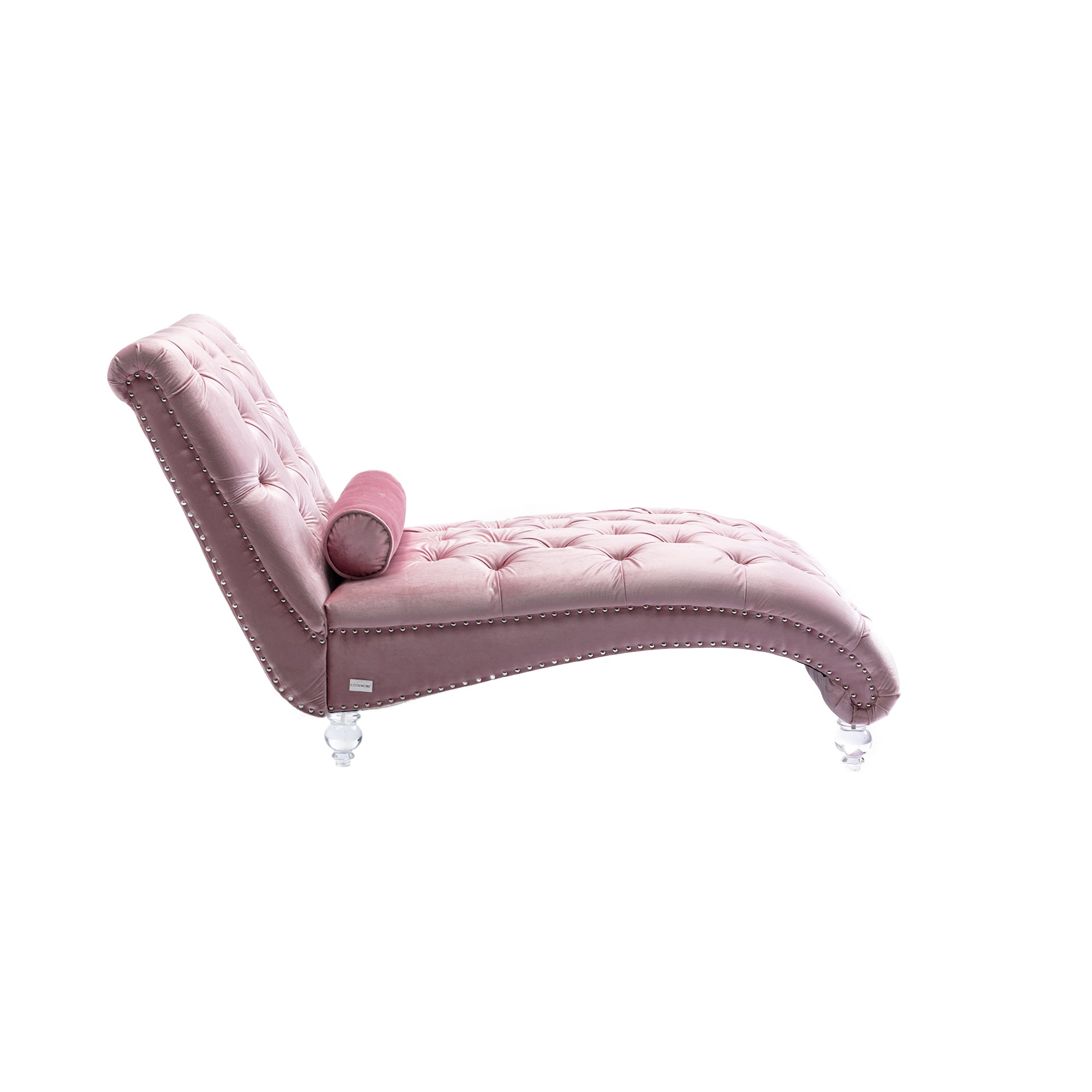 Velvet Chaise Lounge Indoor, Button-Tufted Upholstered Chaise Lounge Chair with Pillow in Pink Velvet, Comfortable Seating for Bedroom Living Room Office - Grand Goldman Shop