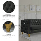 Modern Black Velvet Sofa with Button Tufting and Metal Legs, 3-Seater Couch for Living Room or Bedroom, Upholstered in Soft Velvet with Solid Wood Frame - Grand Goldman Shop