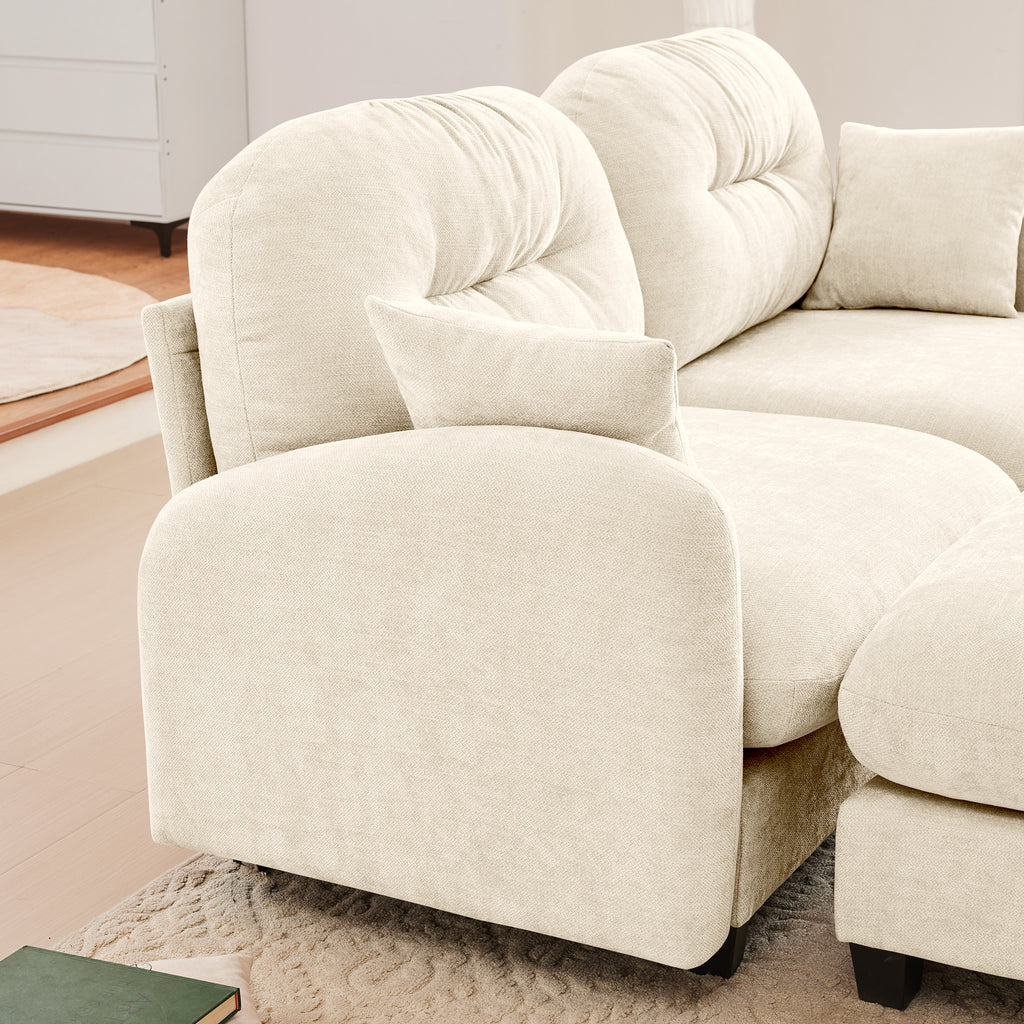 Loveseat Cloud Sectional Couches  Chenille Fabric, Quilted Pleated Design, Ergonomic Design, High-Density Foam Easy Install Elegant Armrests High Quality Wooden Base,Fits Living Rooms,Beige - Grand Goldman Shop