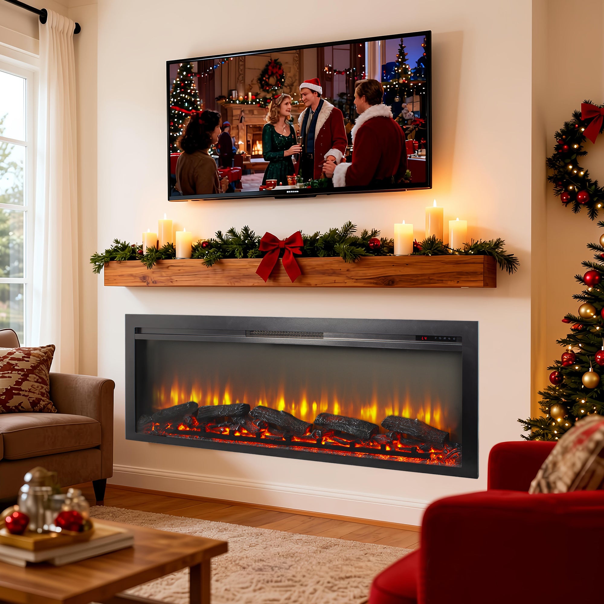 54 inch in wall recessed electric fireplace with remote and multi color flame & emberbed - Grand Goldman Shop