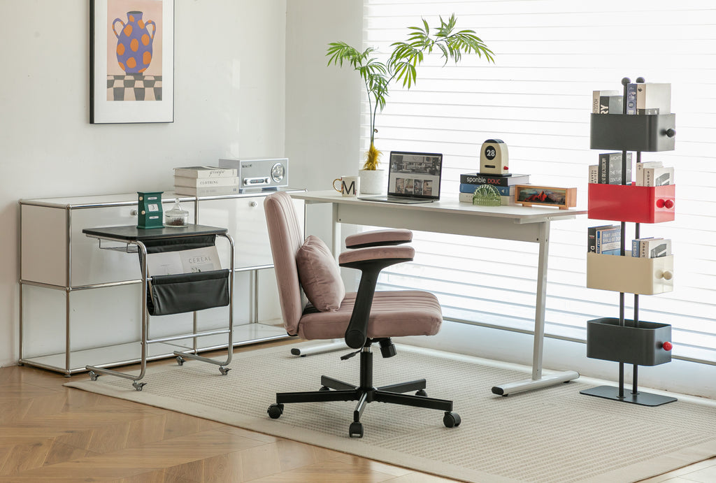 Pink Velvet Criss Cross Armrest Office Chair with Wheels - Comfortable for Home Office, Reading & Vanity | Premium Home Decor