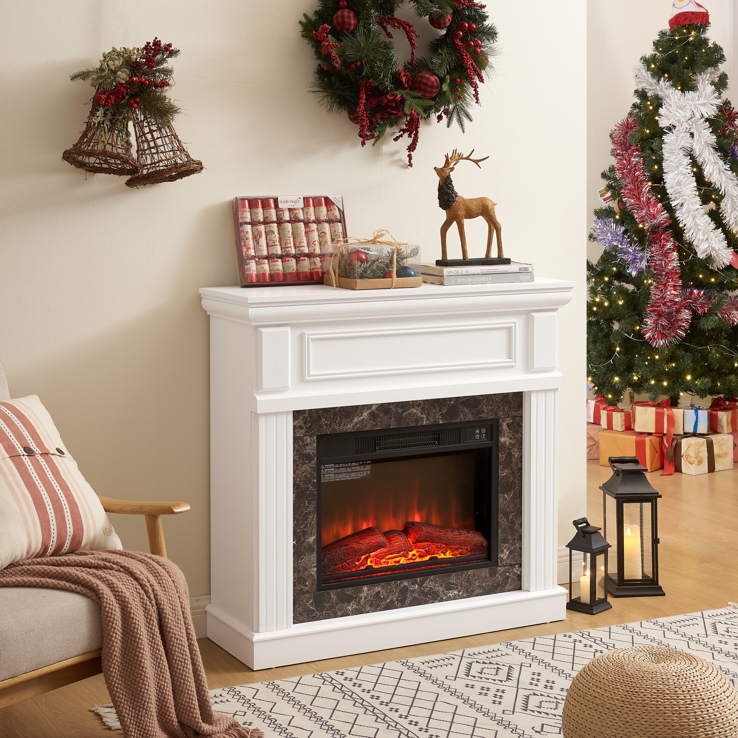 Electric Fireplace with Mantel,fireplace mantel surround with 23' Fireplace Insert, Adjustable Flame, Remote Control-White,41.34'W*14'D*40'H - Grand Goldman Shop