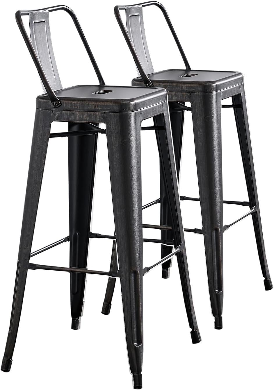 Modern Light Weight Industrial Contemporary Rustic Vintage Costal Metal Barstools with Bucket Back and 4 Leg Design, Seat Bar
