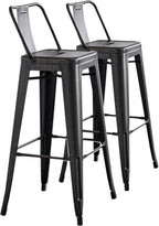 Modern Light Weight Industrial Contemporary Rustic Vintage Costal Metal Barstools with Bucket Back and 4 Leg Design, Seat Bar
