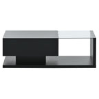 [VIDEO provided] ON-TREND Modern Coffee Table with Tempered Glass, Wooden Cocktail Table with High-gloss UV Surface, Modernist 2-Tier Rectangle Center Table for Living Room, Black - Grand Goldman Shop