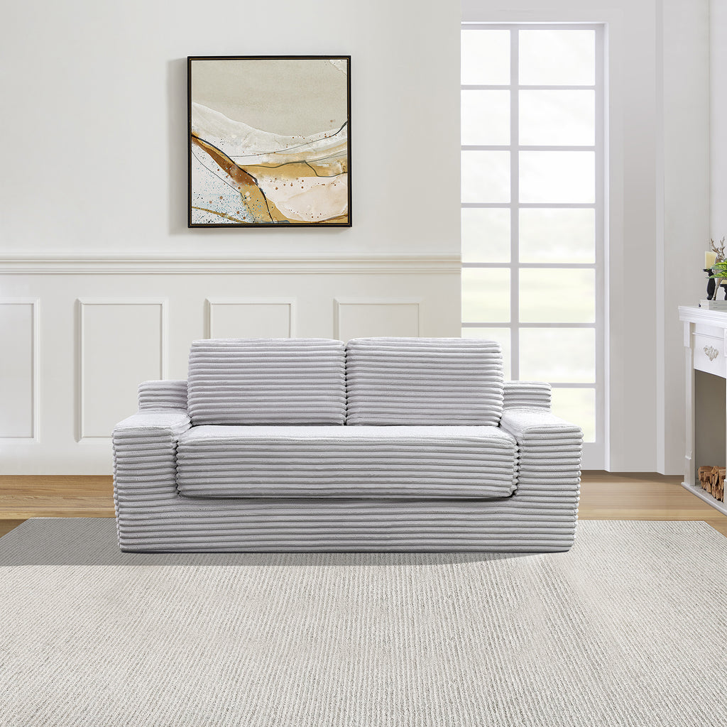 Corduroy Cloud Double Sofa, 2-in-1 Convertible Sofa Bed, Comfortable Boneless Double Sofa, Suitable for Living Room, Apartment, Small Space Grey - Grand Goldman Shop