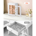 Jewelry Box 360° Rotating Jewelry Organizer with Built-in 4 Necklace Hooks White - Grand Goldman Shop