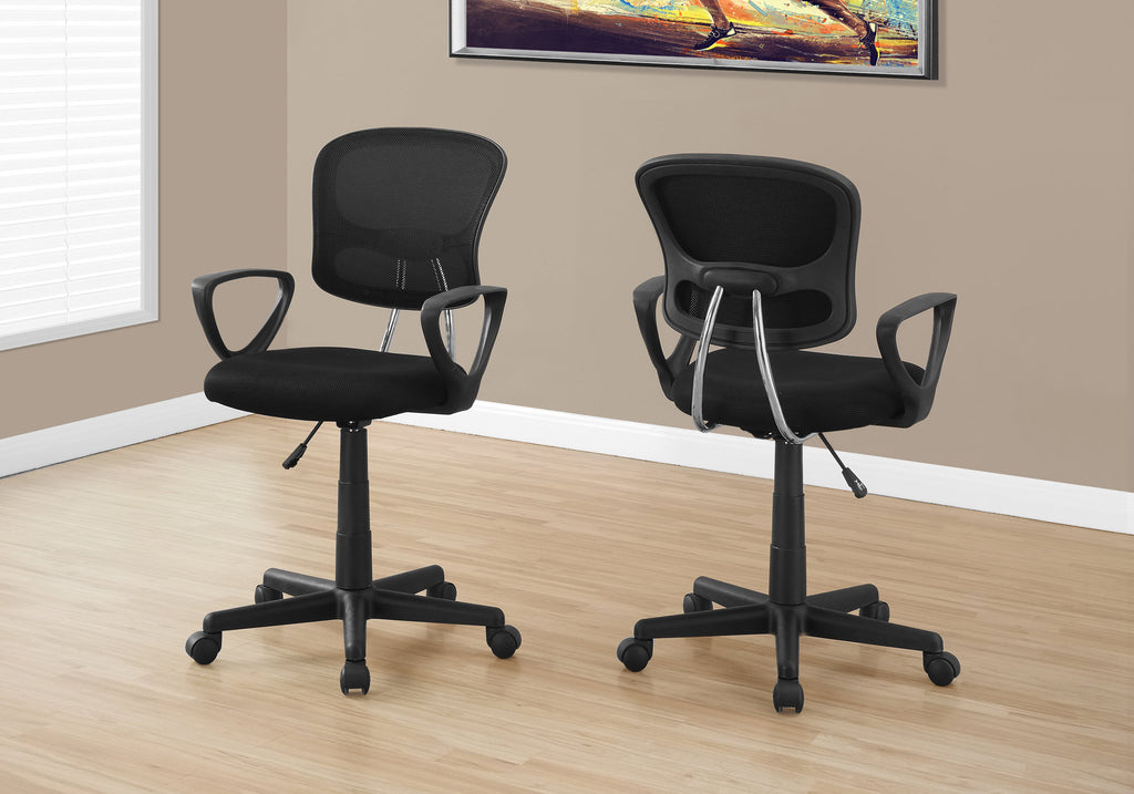 Office Chair, Adjustable Height, Swivel, Ergonomic, Armrests, Computer Desk, Work, Juvenile, Black Mesh, Black Metal, Contemp