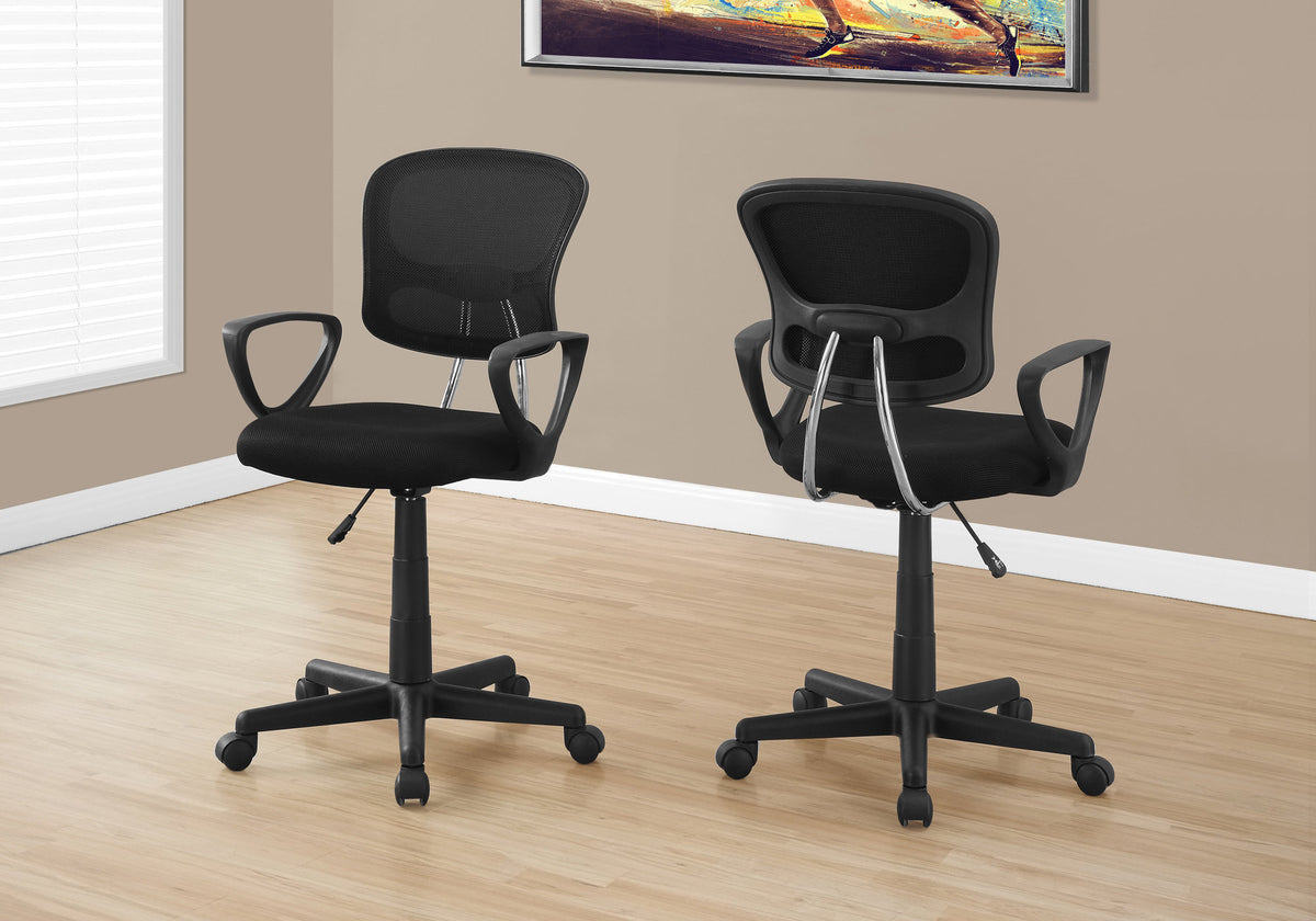 Office Chair, Adjustable Height, Swivel, Ergonomic, Armrests, Computer Desk, Work, Juvenile, Black Mesh, Black Metal, Contemp