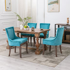 A&A Furniture,Ultra Side Dining Chair，Thickened fabric chairs with neutrally toned solid wood legs， Bronze nail head，Set of 2，Blue - Grand Goldman Shop