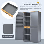 [Assembly Video Provided]TOPMAX 40.2x20x71.3inch High Freestanding Kitchen Pantry Large Cupboard Storage Cabinet with 2 Drawers, 2 Adjustable Shelves, 8 Door Shelves for Kitchen, Dining Room,Gray - Grand Goldman Shop