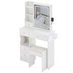 29.2' Small Size Left Drawer Desktop Vanity Table + Cushioned Stool, 2 AC+2 USB Power Station, Hair dryer bracket, Extra Large Touch Control Sliding LED Mirror, Tri-color Switching, Brightness Adjust - Grand Goldman Shop