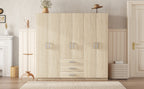 6-Doors Wooden Wardrobe Storage for Bedroom, with Big Drawers, Natural - Grand Goldman Shop