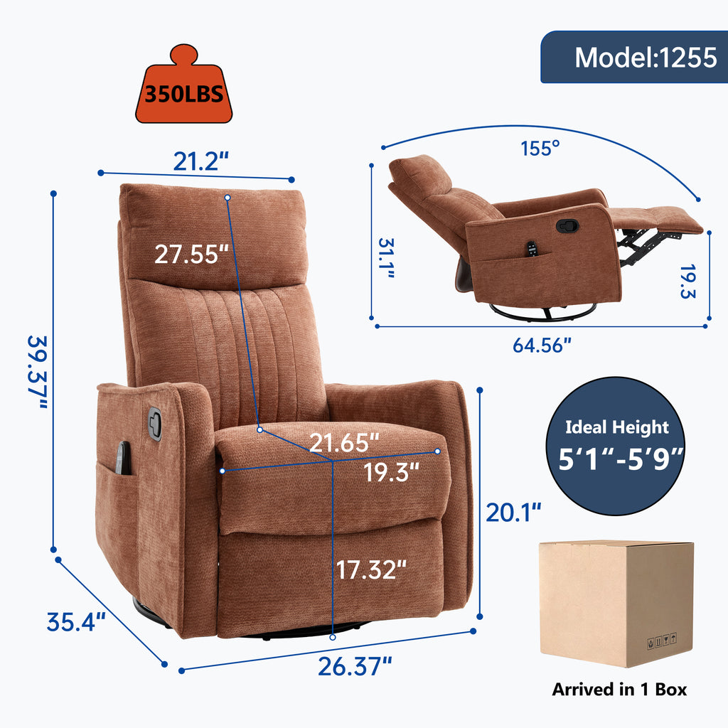 Orange Heat Massage Manual Recliner Chair with Rocker and Swivel in Fabric for Living Room - Grand Goldman Shop