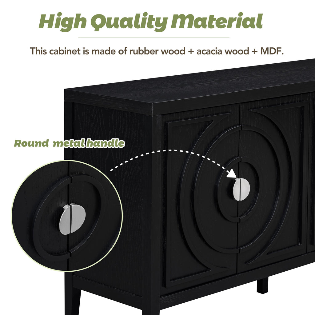 TREXM Retro Sideboard door with Circular Groove Design Round Metal Door Handle for Entrance, Dinning Room, Living Room (Black) - Grand Goldman Shop
