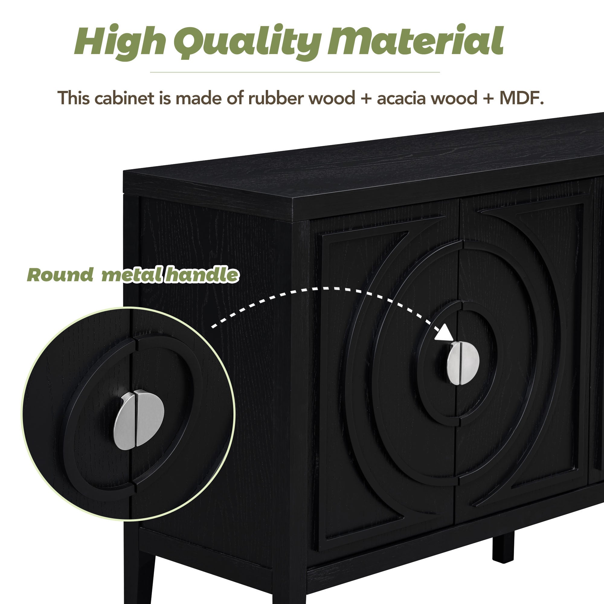 TREXM Retro Sideboard door with Circular Groove Design Round Metal Door Handle for Entrance, Dinning Room, Living Room (Black) - Grand Goldman Shop