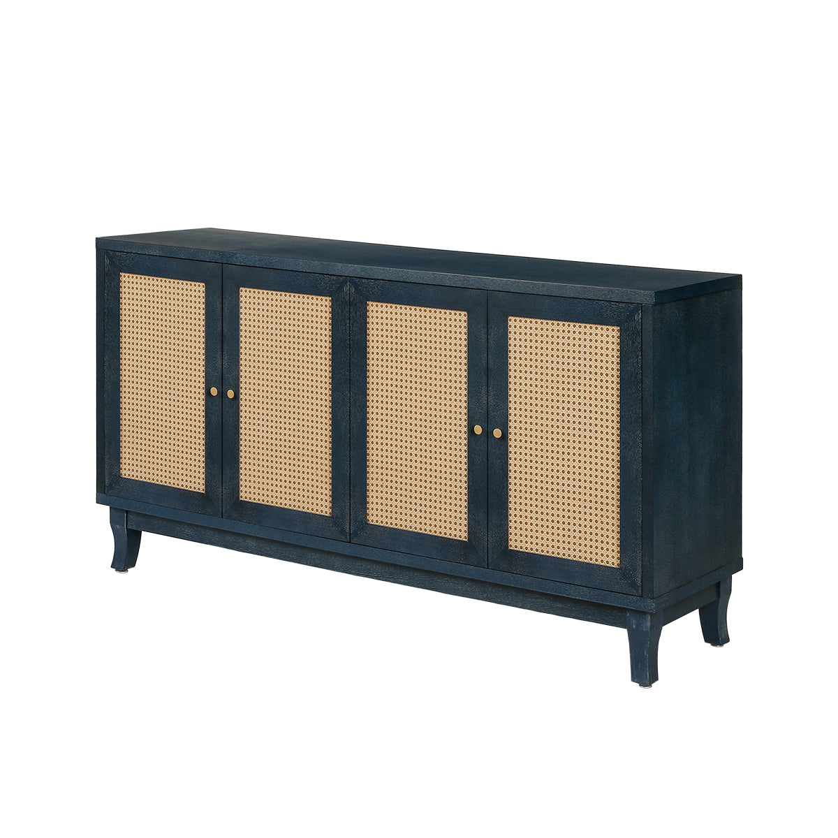 Handcrafted Premium Grain Panels,Rattan Sideboard Buffer Cabinet,Accent Storage Cabinet With 4 Rattan Doors, Modern Storage Cupboard Console Table with Adjustable Shelves for Living Room ,BLUE - Grand Goldman Shop