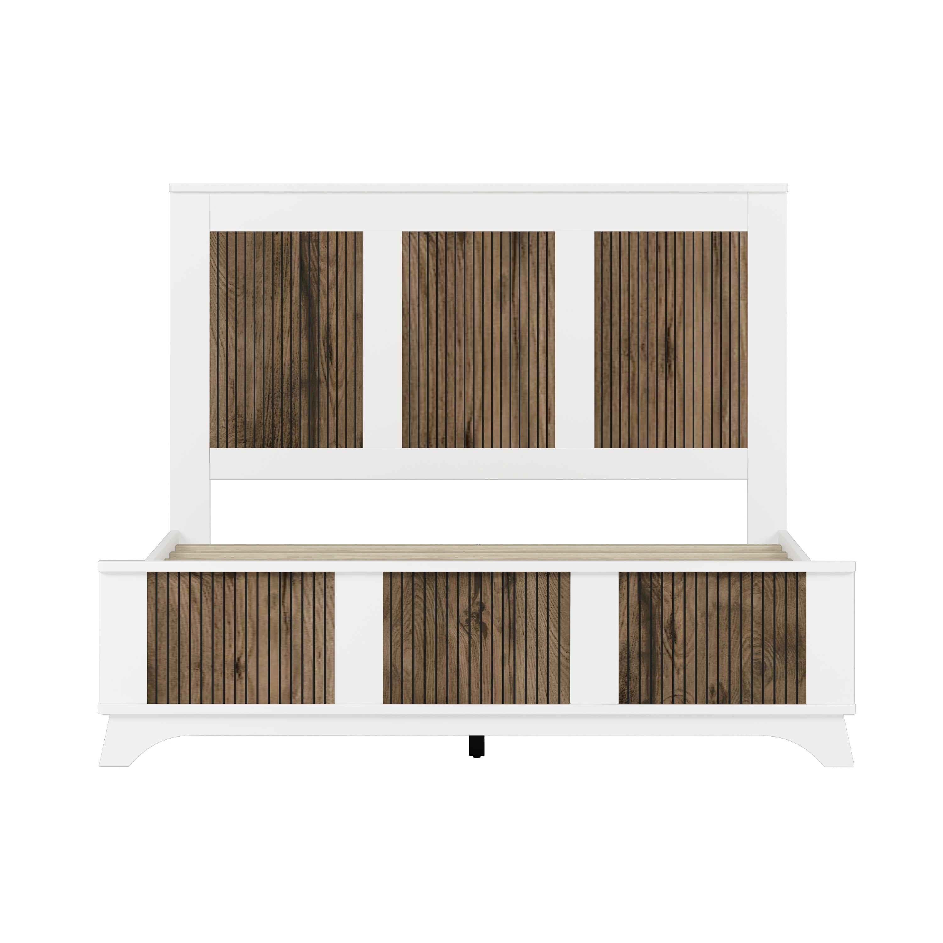 4-Pieces Bedroom Sets, Queen Size Farmhouse Platform Bed with Wooden Strip Stickers Decoration, Storage Nightstand and Dresser with Metal Handle, White(Old SKU: HL000191AAK) - Grand Goldman Shop