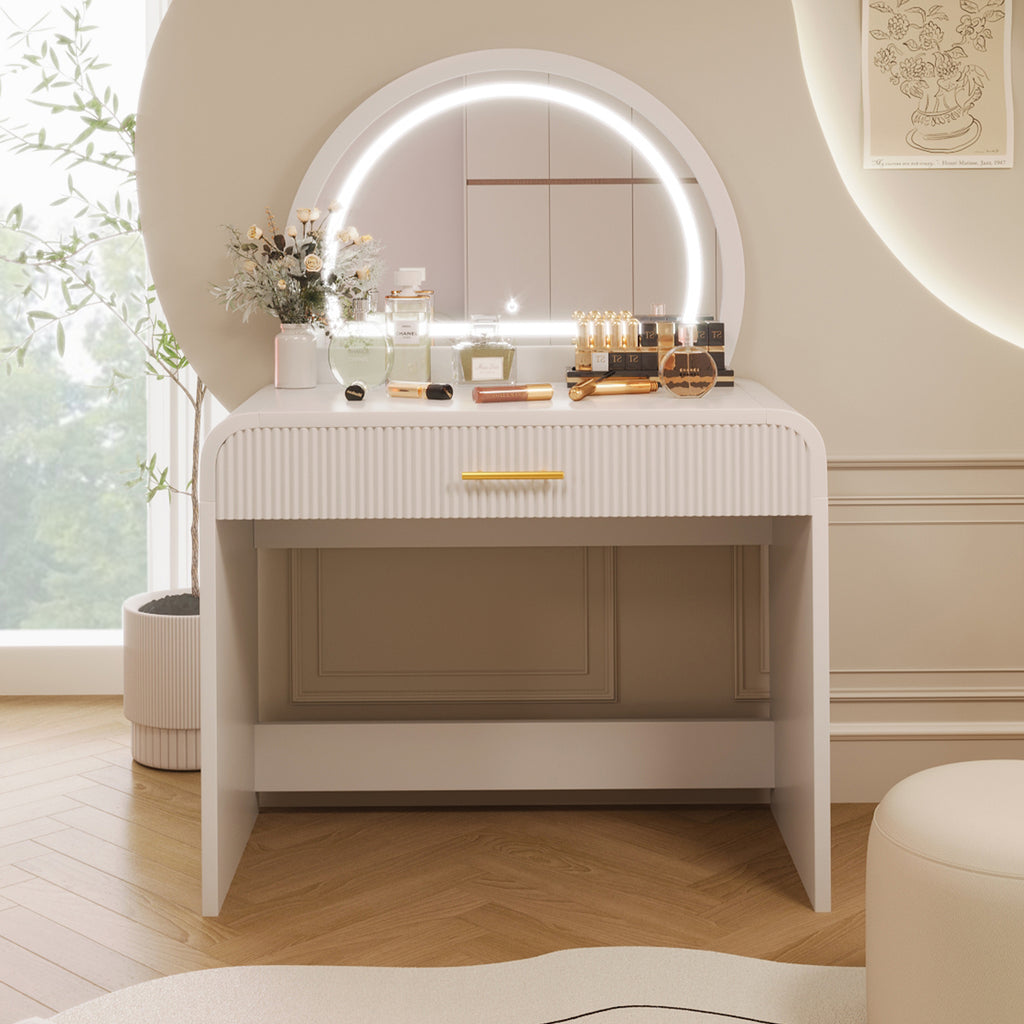 39' Makeup Vanity Table with Mirror Touch Screen Lighted Mirror, Dressing Table with Drawer for Bedroom, White - Grand Goldman Shop