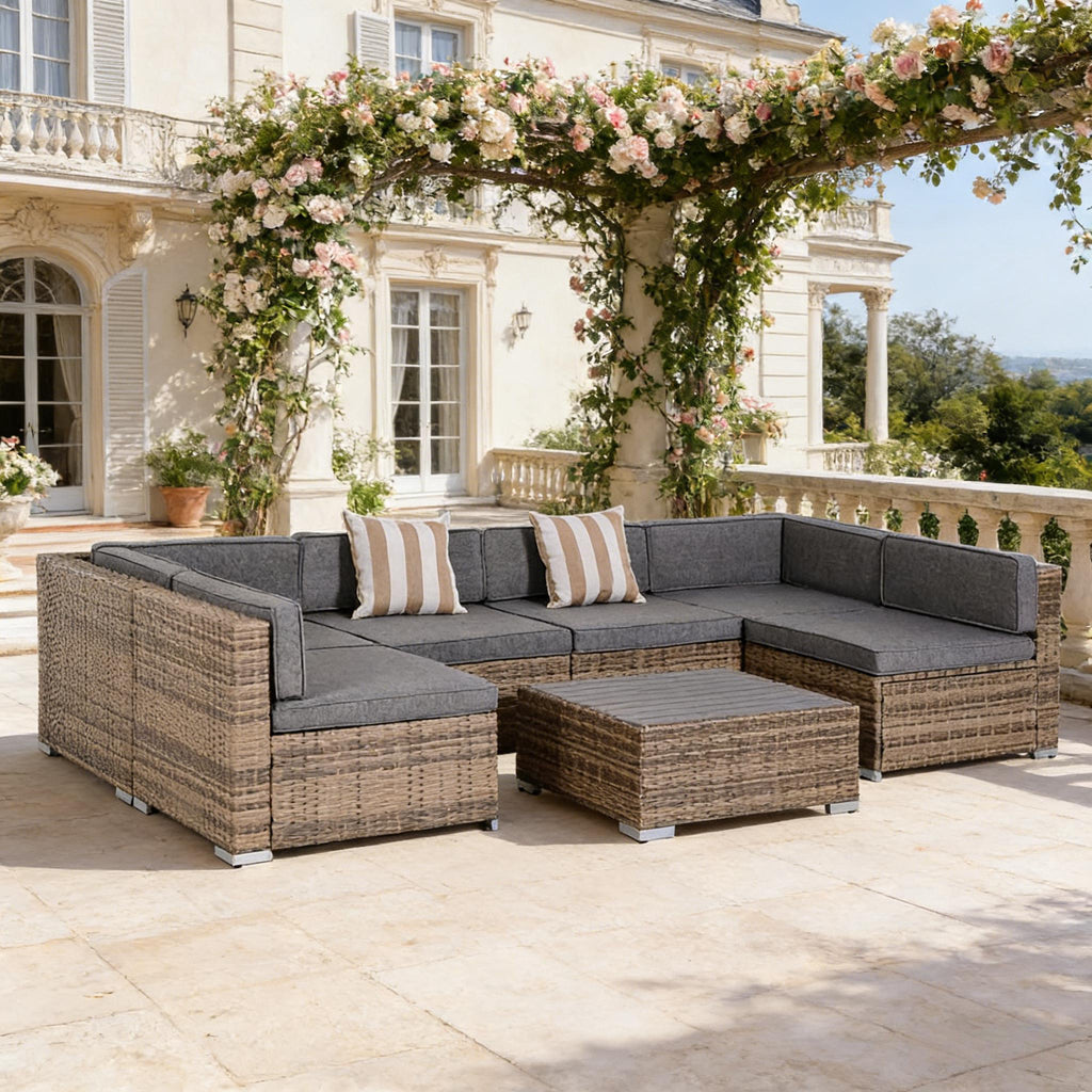 Garden Rattan Furniture Set,7-Piece Outdoor Wicker Sofa Set,Conversation Sofa Set