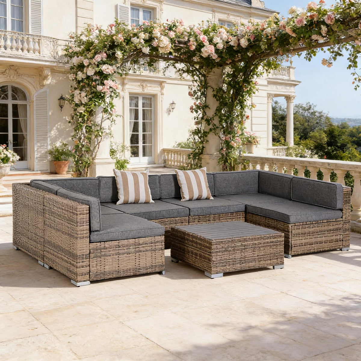 Garden Rattan Furniture Set,7-Piece Outdoor Wicker Sofa Set,Conversation Sofa Set
