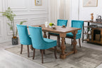 A&A Furniture,Ultra Side Dining Chair，Thickened fabric chairs with neutrally toned solid wood legs， Bronze nail head，Set of 2，Blue - Grand Goldman Shop