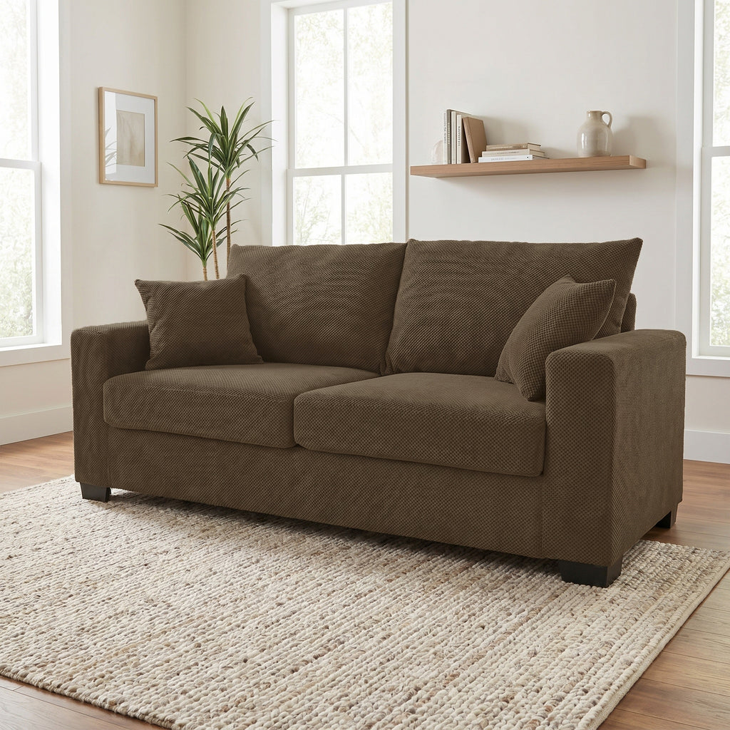 69-inch Two-Seater Sofa with Textured Fabric, Comfortable Upholstered Couch in , Wood and Fabric Frame with Sturdy Plastic Legs for Living Room, Apartment, Office - Grand Goldman Shop