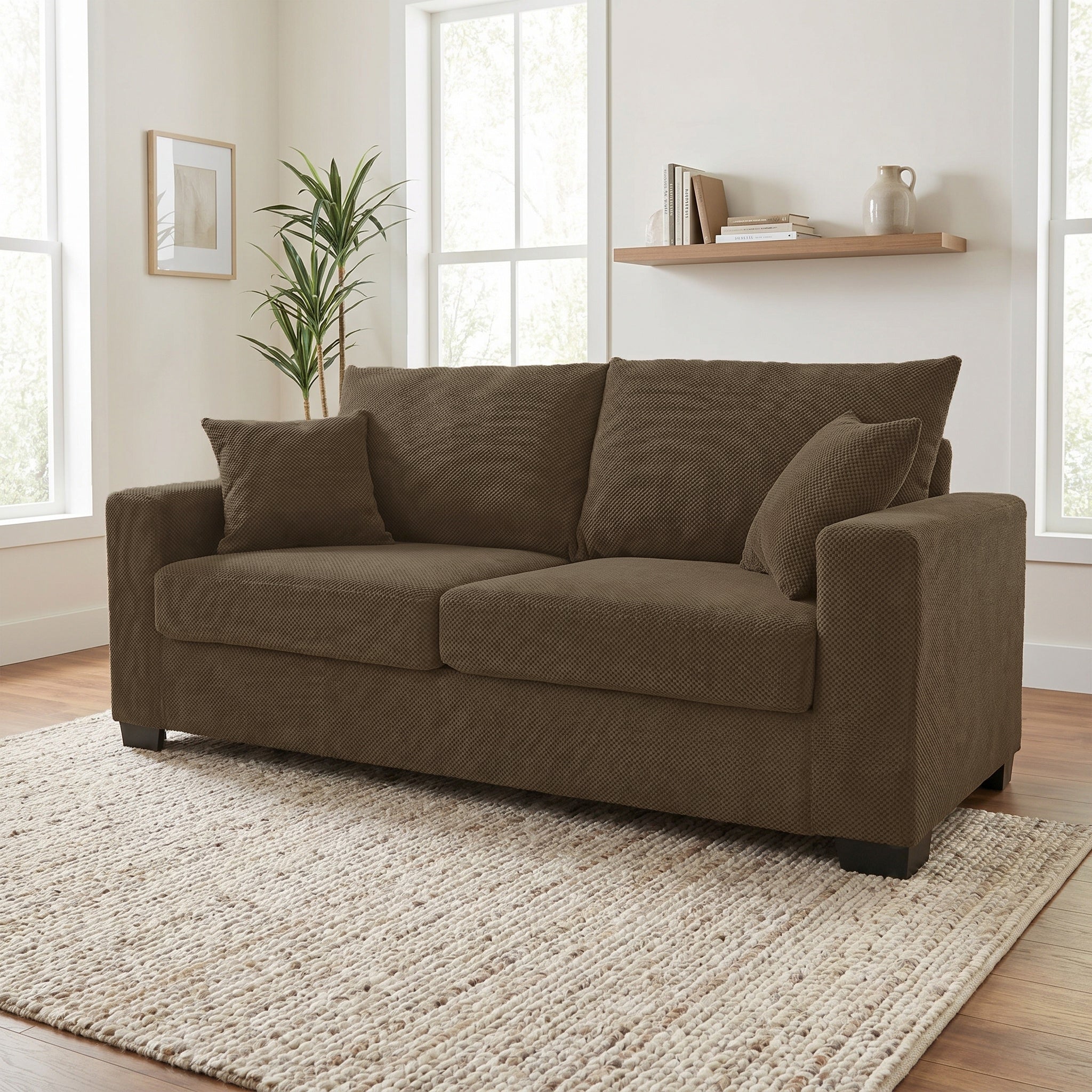 69-inch Two-Seater Sofa with Textured Fabric, Comfortable Upholstered Couch in , Wood and Fabric Frame with Sturdy Plastic Legs for Living Room, Apartment, Office - Grand Goldman Shop